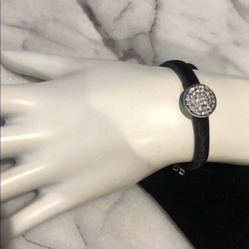 Hair Calf Leather Bracelet w/ Pavé Crystal Circle